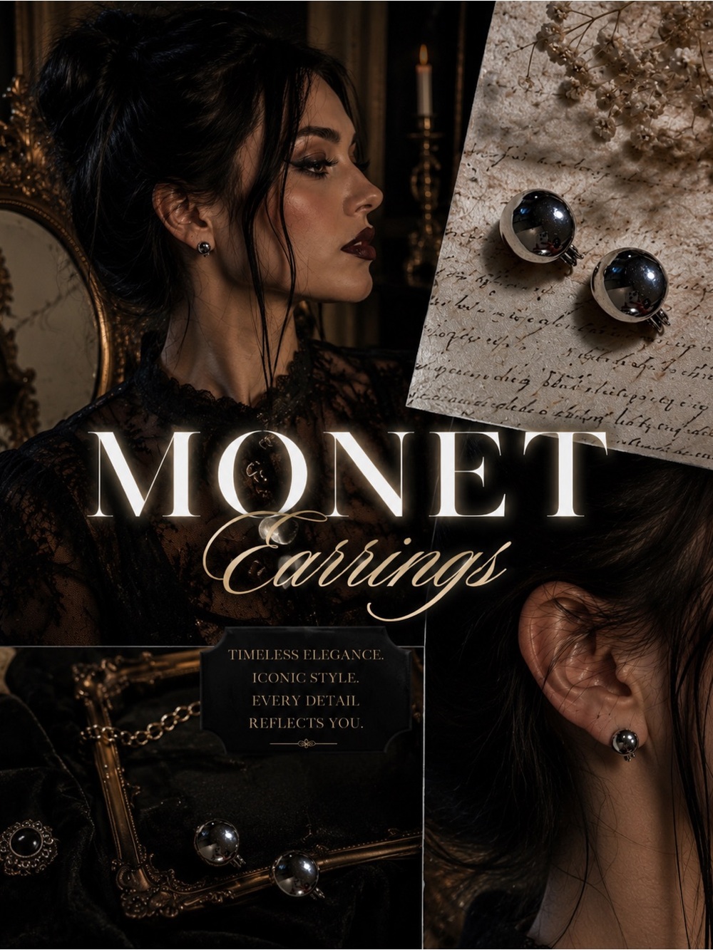 Vintage Monet Signed Silver Tone Puffed Dome Button Clip On Earrings